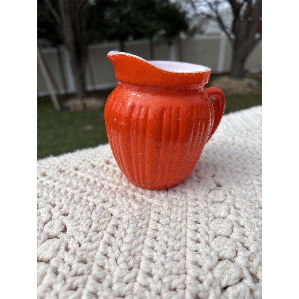 Vintage MCM Hazel Atlas Orange Moderntone Platonite Creamer Pitcher Kitsch 002 2